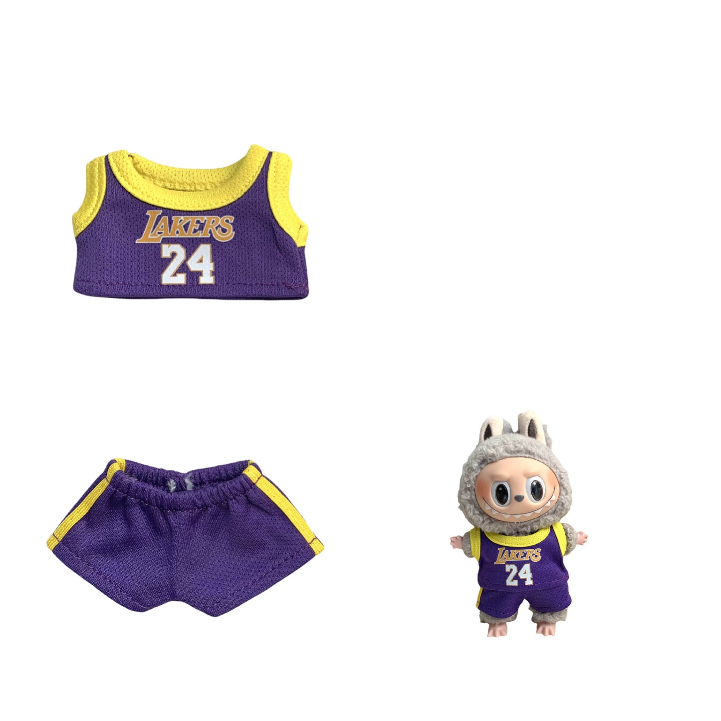Labubu 17cm Basketball Jersey Outfit for Vinyl Doll - Red, Yellow, Purple