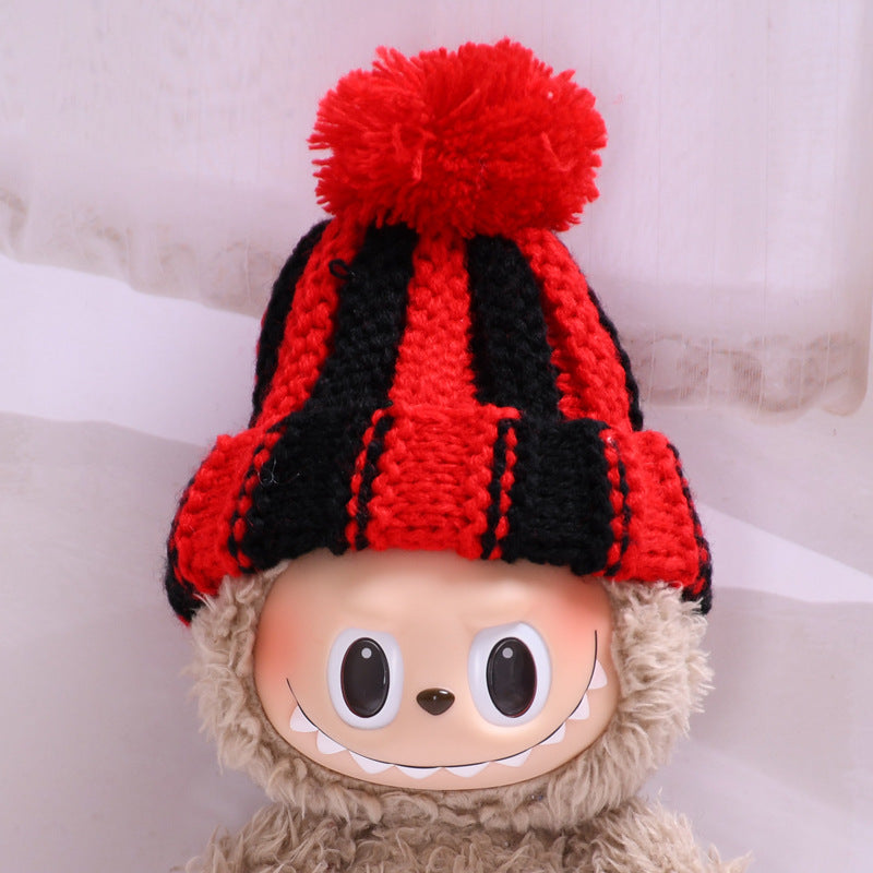 Labubu Doll Winter Outfit - White Sweater & Smiley Wool Hat for 17cm Pendant
