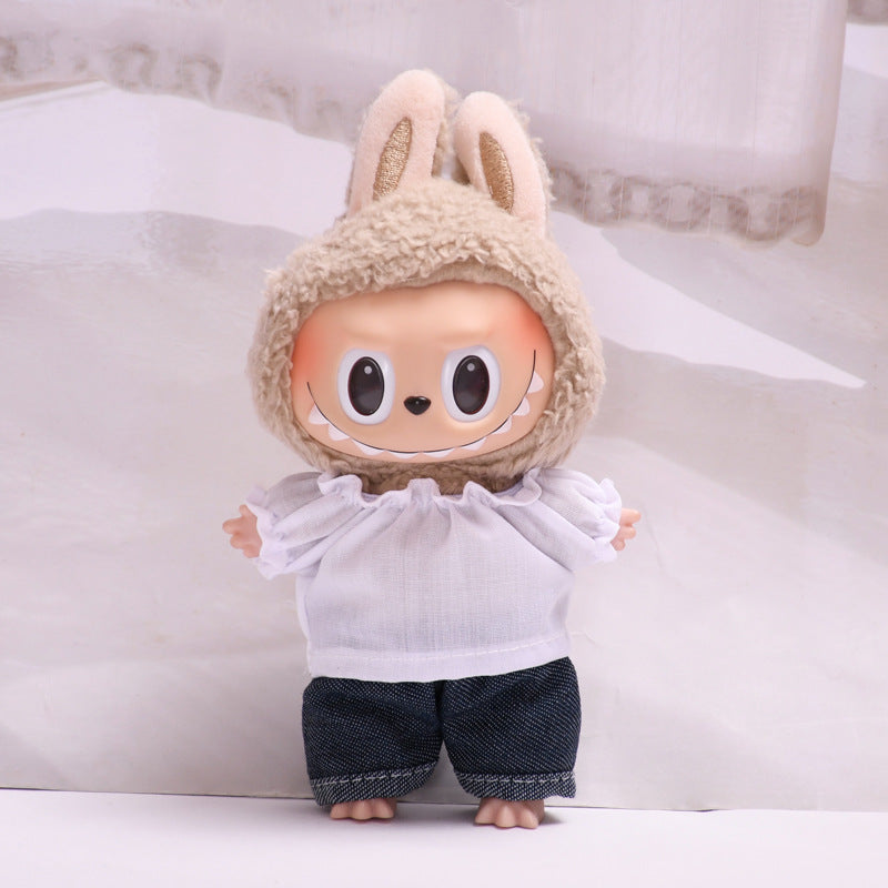 Labubu Doll Clothes - 17cm Pendant Outfit Set with T-Shirt & Suspenders