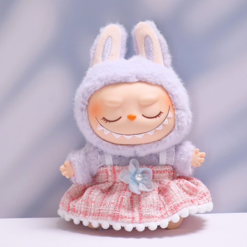 Labubu Doll Plaid Skirt Outfit - Wool Bow & Floral Skirts for 2nd Gen Pendant