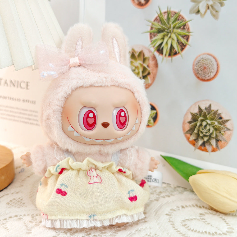 Labubu Doll Floral Dress & Straw Hat Outfit for 1st & 2nd Gen Pendants