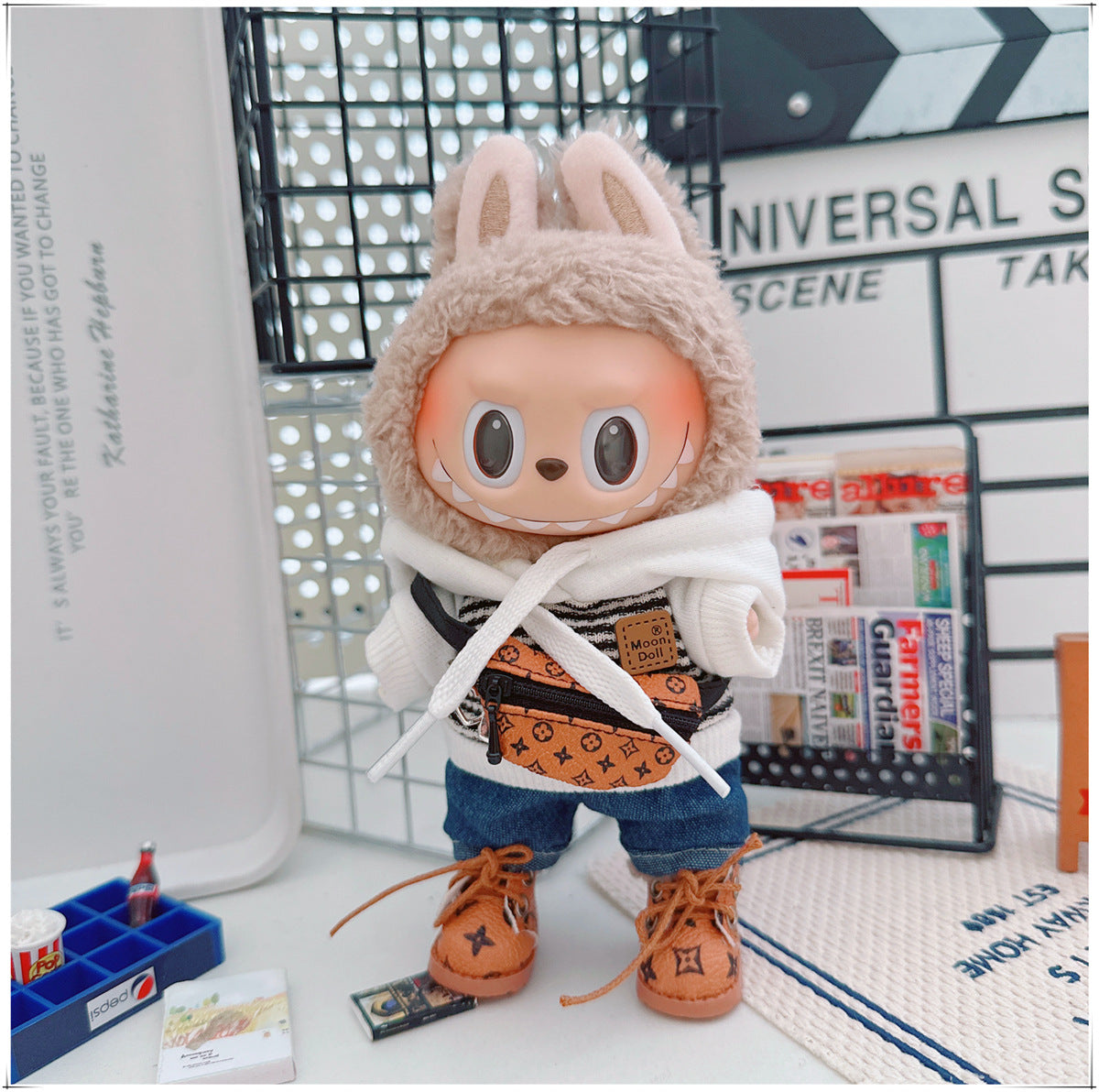 Labubu Doll Outfit - Striped Sweater & Hat Set for 17cm Labubu
