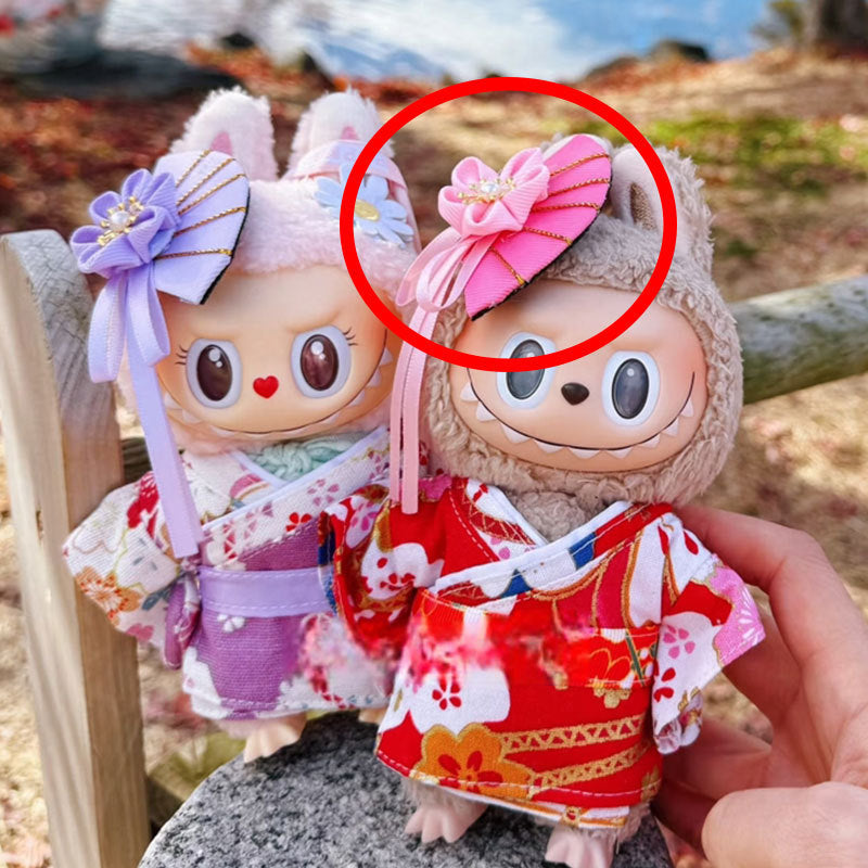 Labubu Doll Coat - Purple & Red Kimono with Hair Accessories
