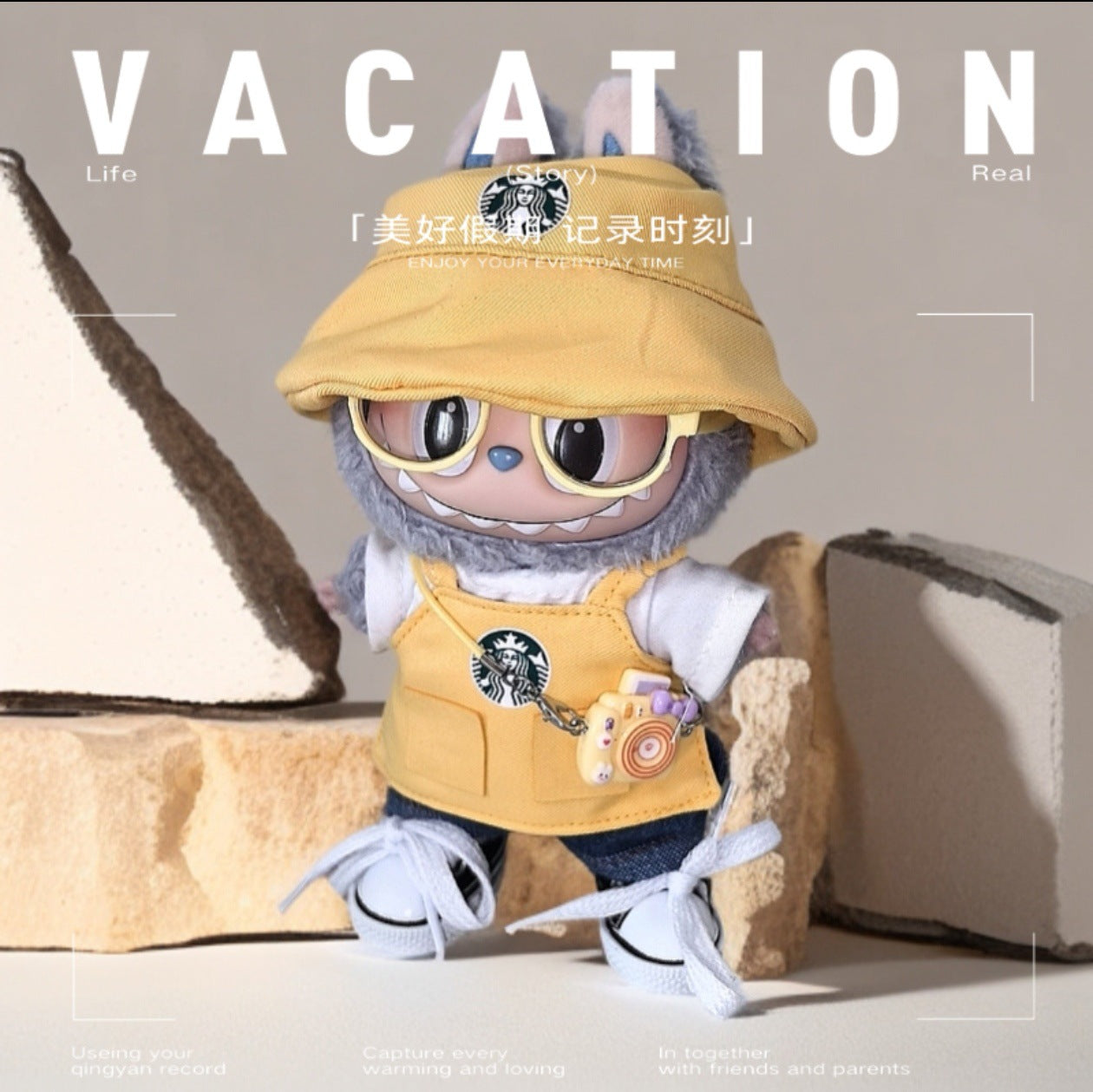 Labubu Doll Outfit - Star Bar Overalls Set with Accessories for 15-17cm Dolls
