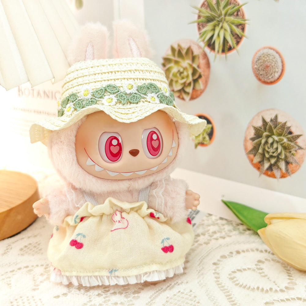 Labubu Doll Floral Dress & Straw Hat Outfit for 1st & 2nd Gen Pendants