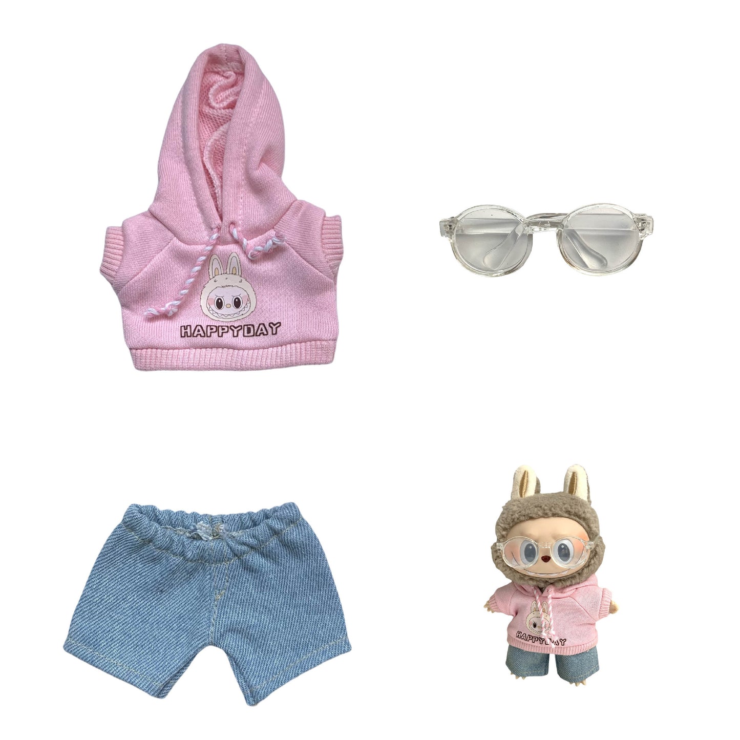 Labubu Doll Hoodie & Jeans Outfit Set with Accessories