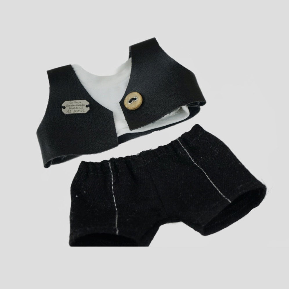 Labubu 17cm Doll Outfit - Trendy Black Leather Suit & Stylish Checkerboard Set