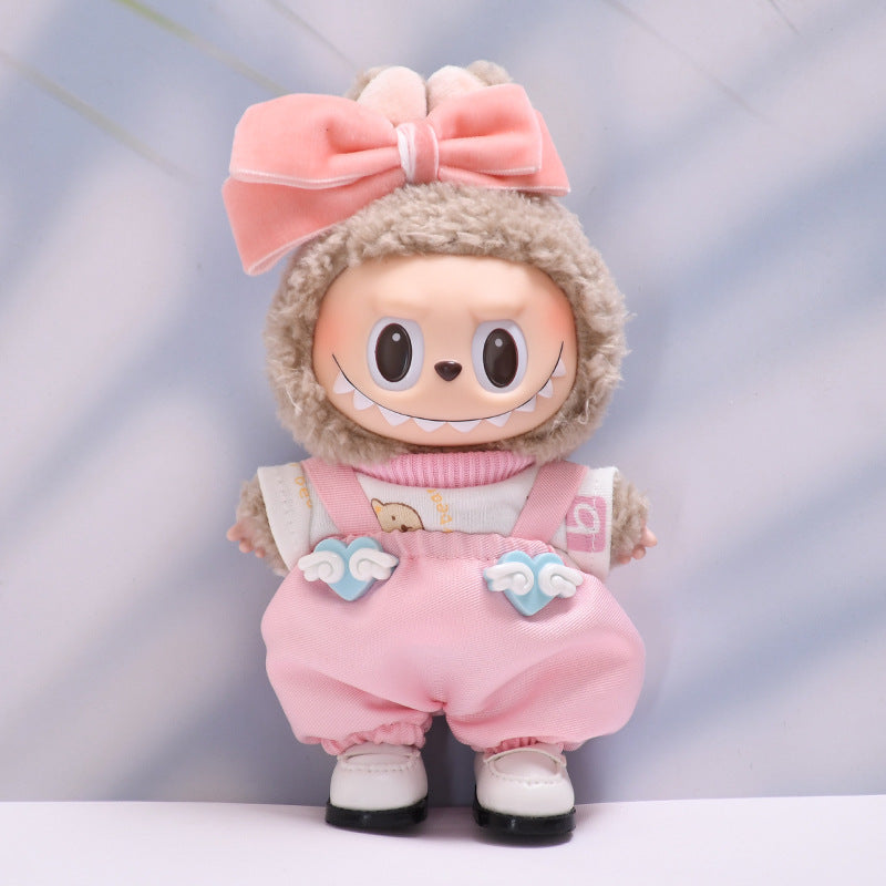 Labubu Doll Love Cloud Overalls Suit with Pink Glasses & White Shoes