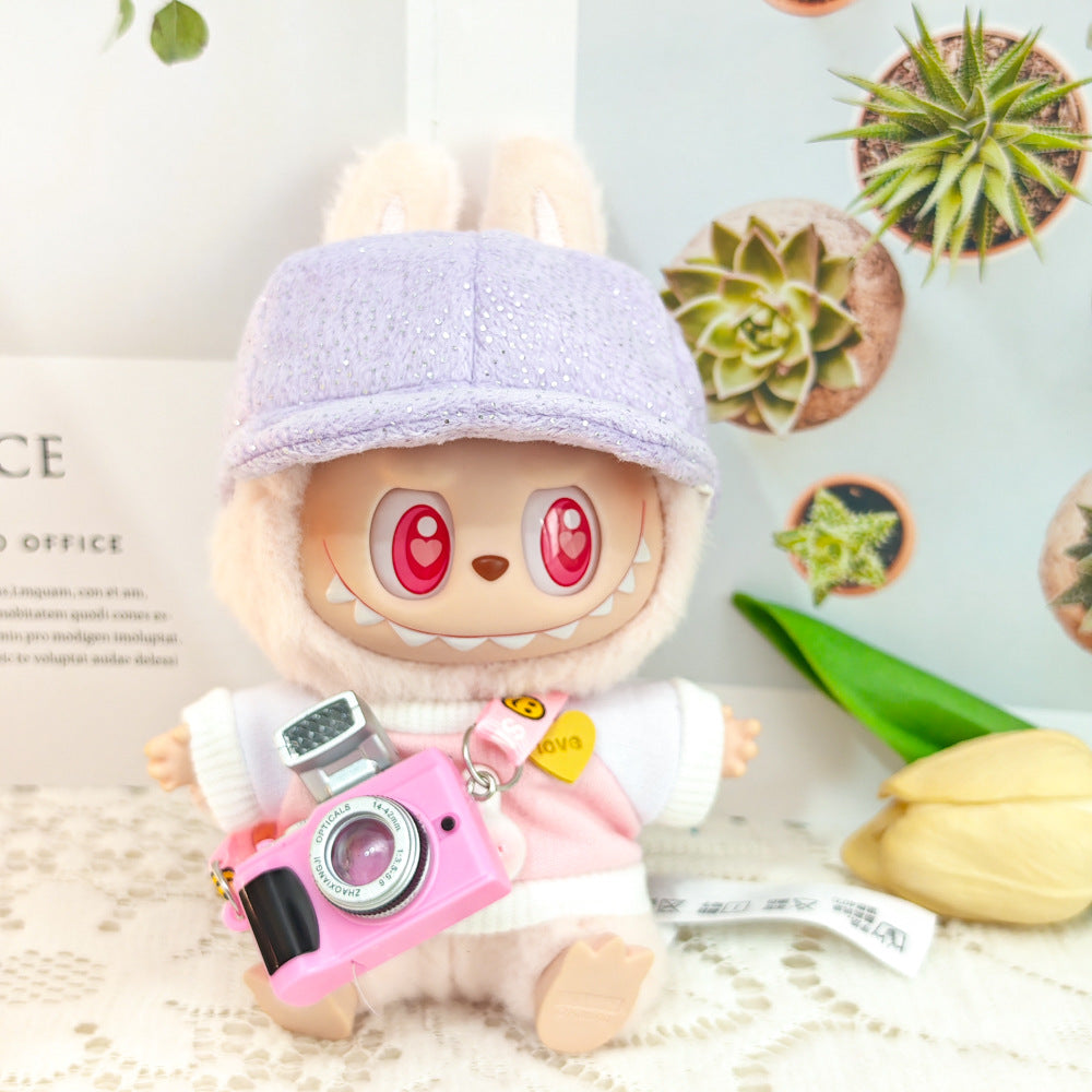 Labubu Doll Outfit - Bunny Pink & Cloud Blue Sweatshirt with Peaked Cap & Accessories