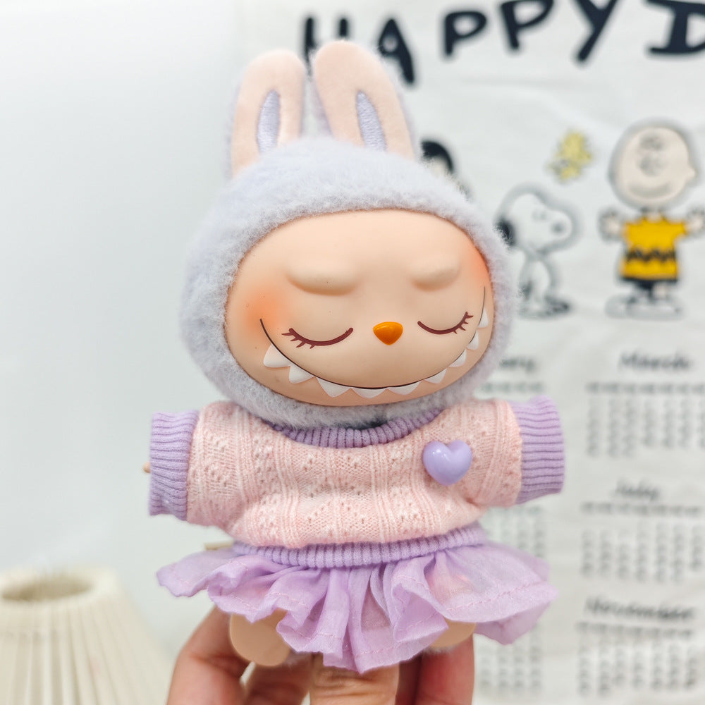 Labubu Doll Spring Outfit Set with Straw Hat & Accessories for 17cm Vinyl Doll