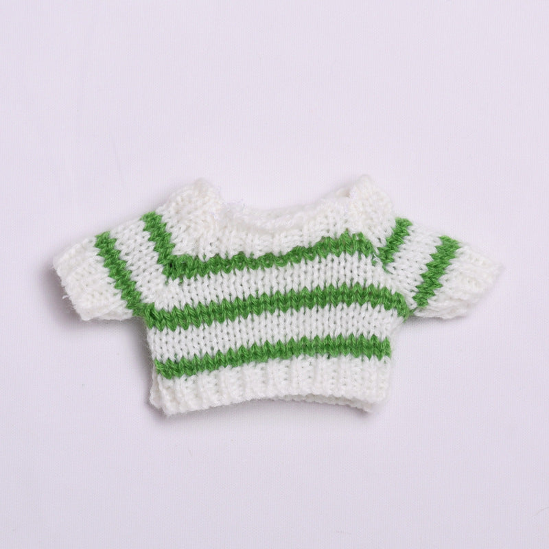 Labubu Doll Light Green Striped Sweater & Plush Hat Outfit