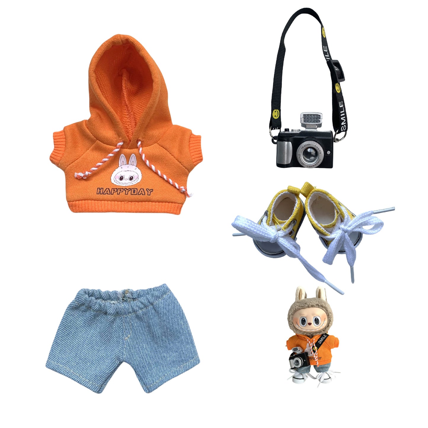 Labubu Doll Hoodie & Jeans Outfit Set with Accessories