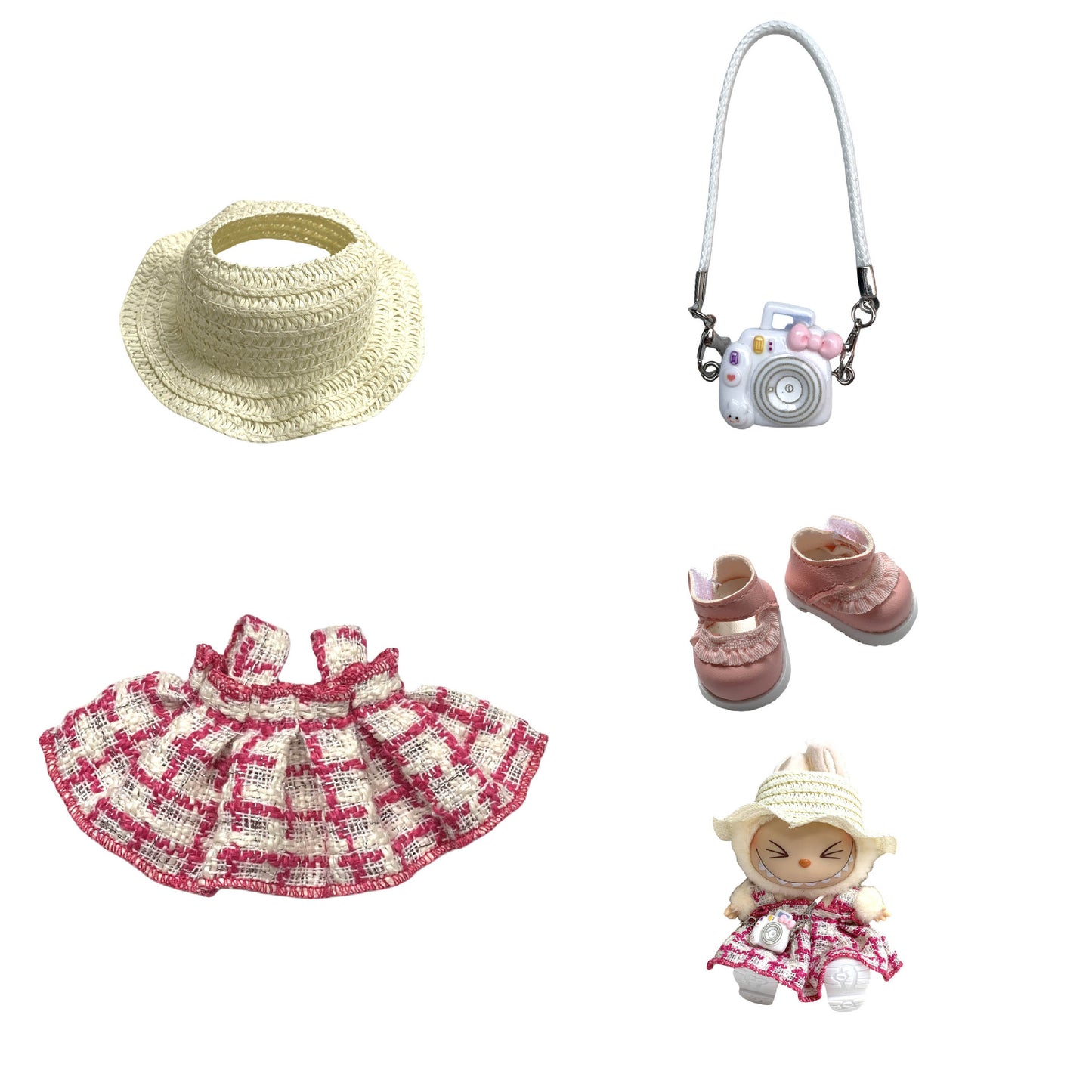Labubu Doll Chanel Style Strap Dress Outfit for 15/17cm Dolls