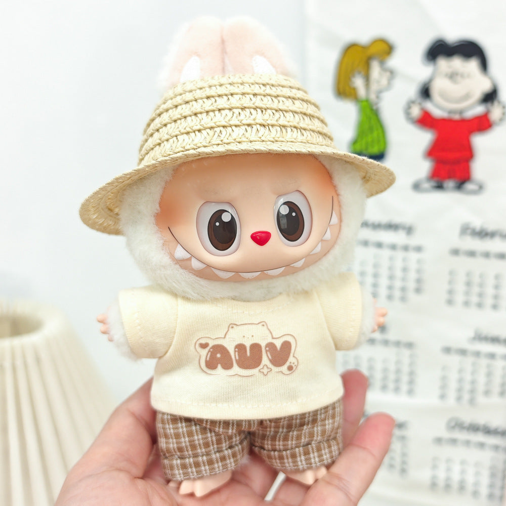 Labubu Doll Summer Outfit Set with Straw Hat & Canvas Shoes