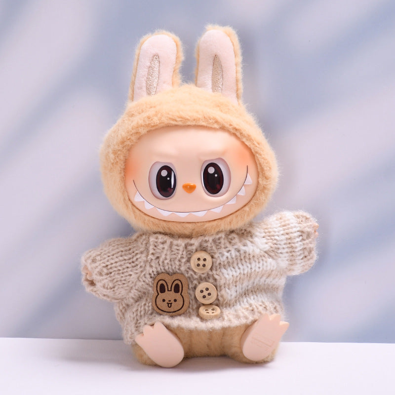 Labubu Winter Hat & Scarf Set for 2nd Gen Pendant Doll - Off-White & Brown Bunny Sweater