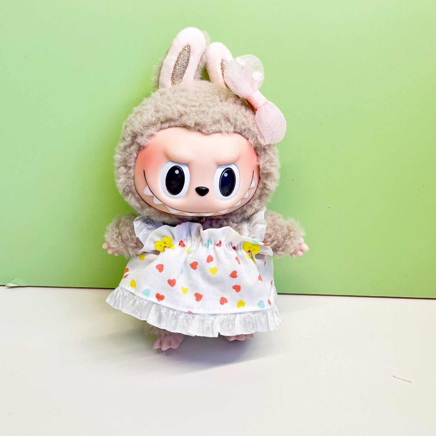 15cm blind box pull cloth pendant clothes casual two-piece macaron labubu pendant doll plaid suit
