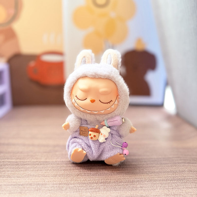 Labubu Doll Overalls Set with Baby Bottle & Hat - Cute Outfit for 1st & 2nd Gen