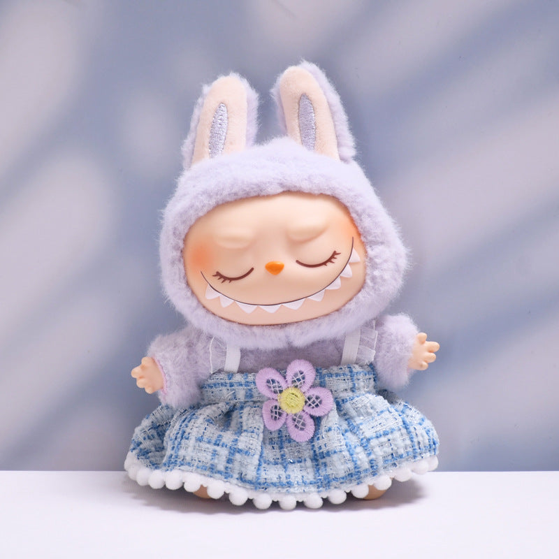 Labubu Doll Plaid Skirt Outfit - Wool Bow & Floral Skirts for 2nd Gen Pendant