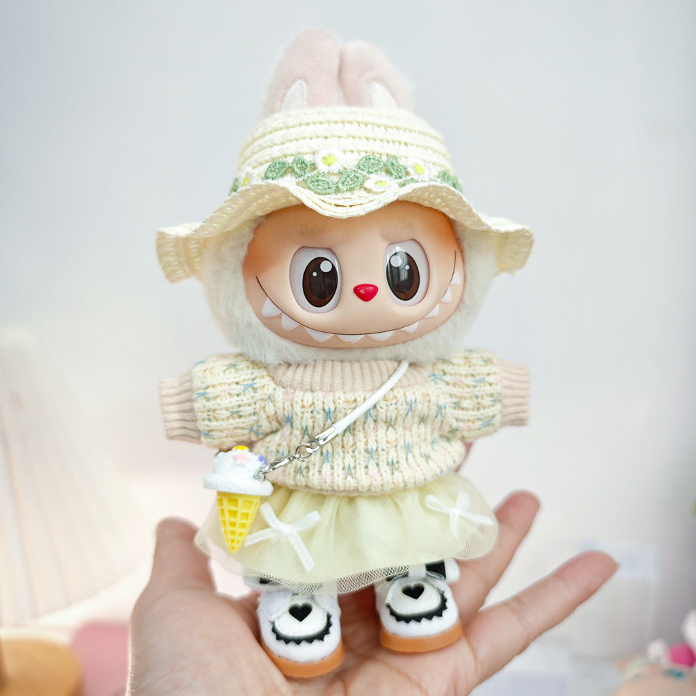 Labubu Doll Outfit Set - Knitted Sweater & Gauze Skirt with Bow Headband