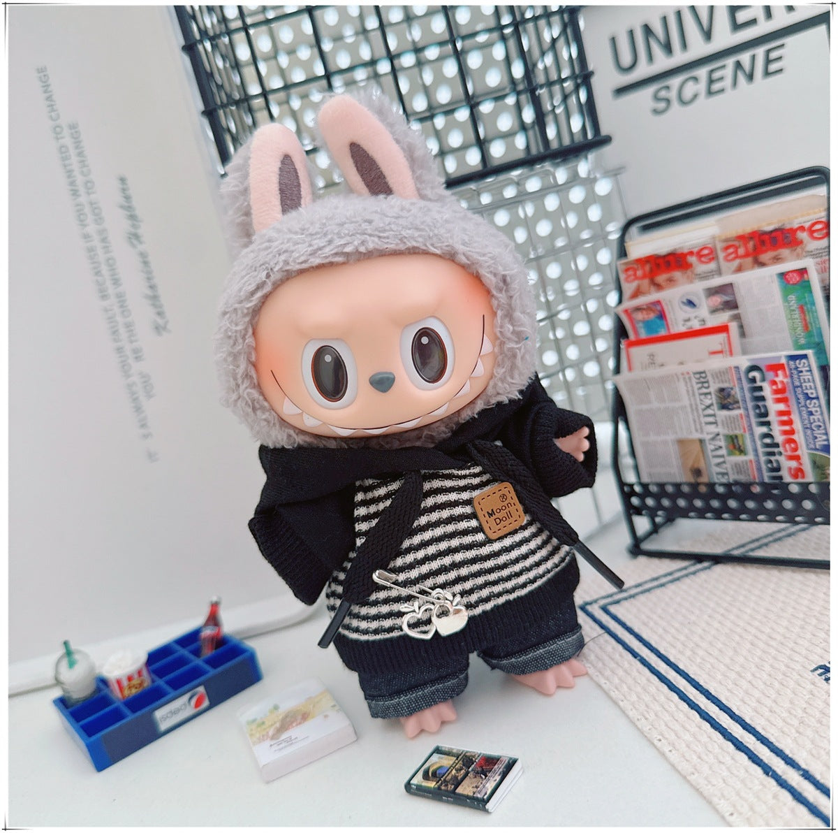 Labubu Doll Outfit - Striped Sweater & Hat Set for 17cm Labubu