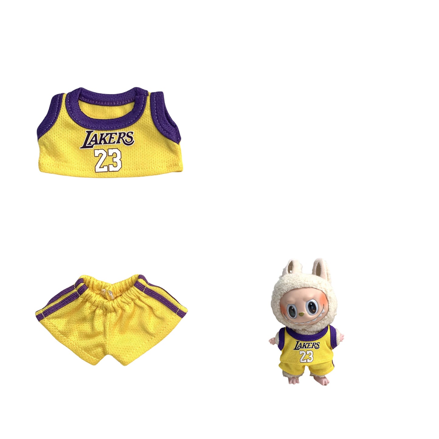 Labubu 17cm Basketball Jersey Outfit for Vinyl Doll - Red, Yellow, Purple