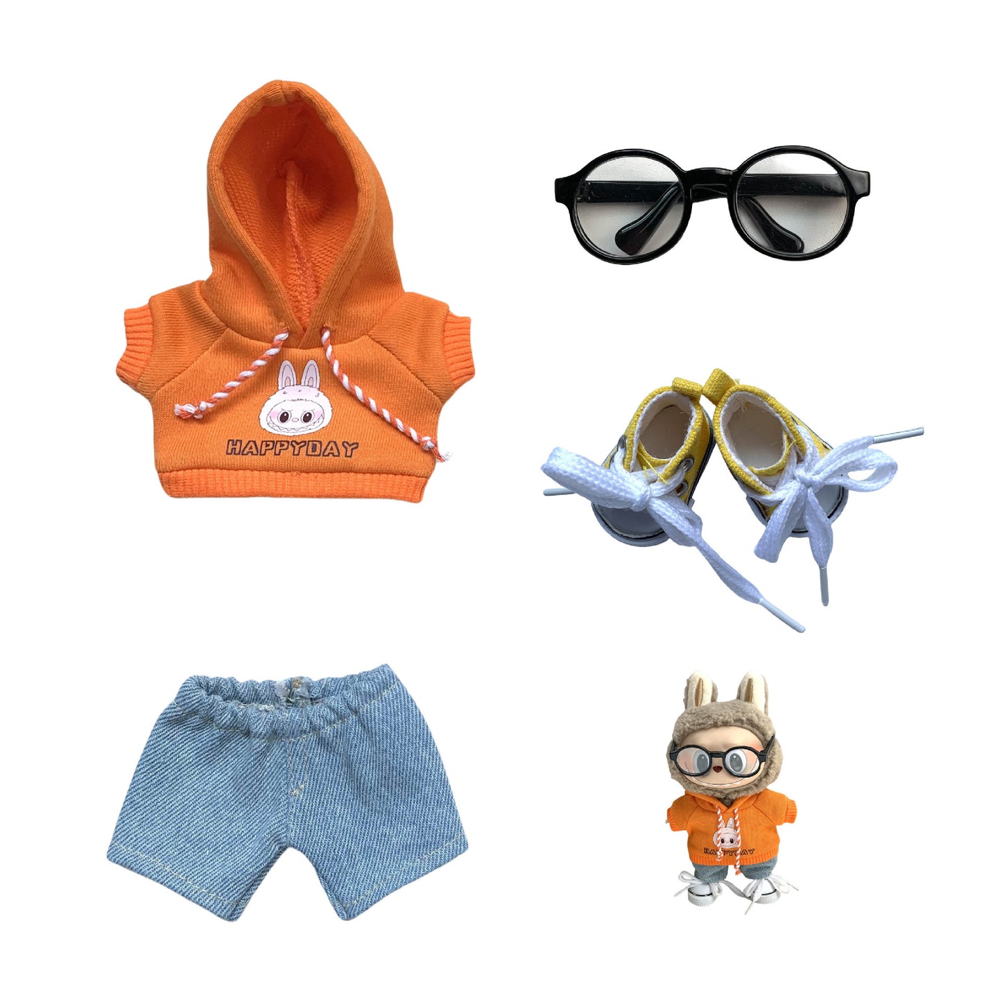 Labubu Doll Hoodie & Jeans Outfit Set with Accessories