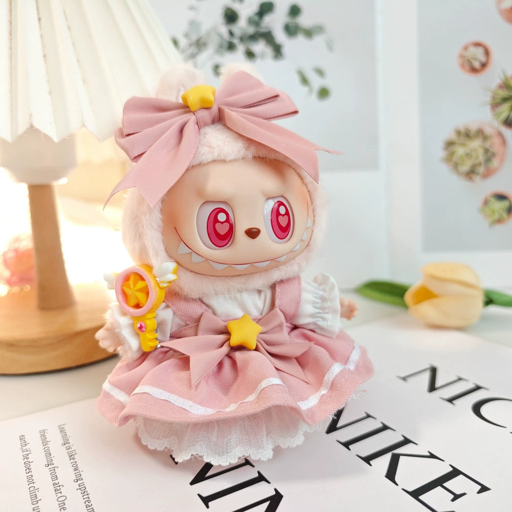 Labubu Doll Spring Outfit Set with Straw Hat & Accessories for 17cm Vinyl Doll