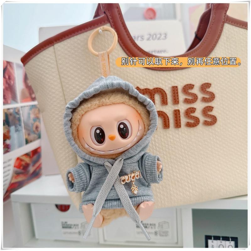 Labubu Doll Hooded Sweatshirt & Crossbody Bag Outfit for 10cm & 17cm Vinyl Dolls