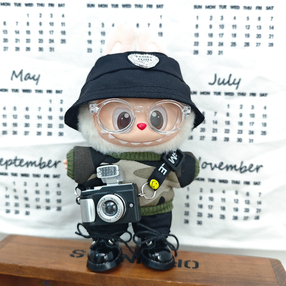 Labubu 17cm Doll Camouflage Outfit with Fisherman Hat & Accessories