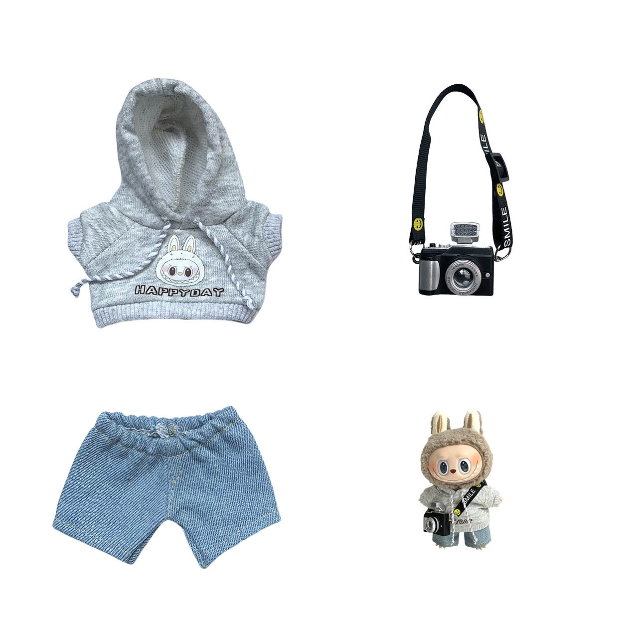 Labubu Doll Hoodie & Jeans Outfit Set with Accessories