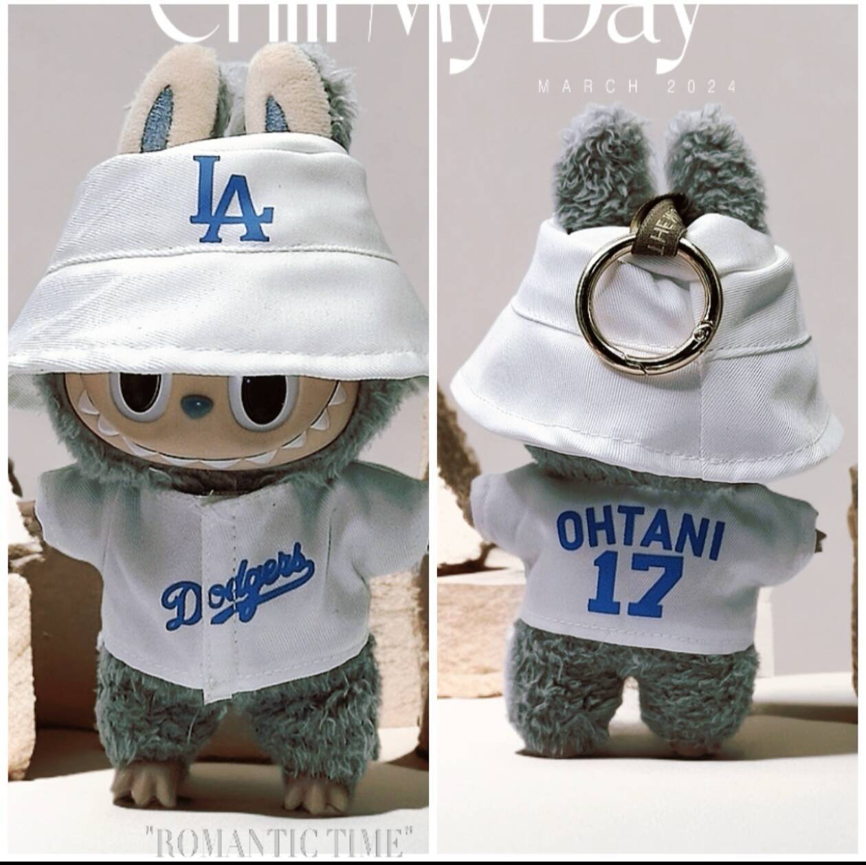 Labubu Doll Outfit - Blue & White T-Shirt with Hat for 17cm & 5cm Labubu