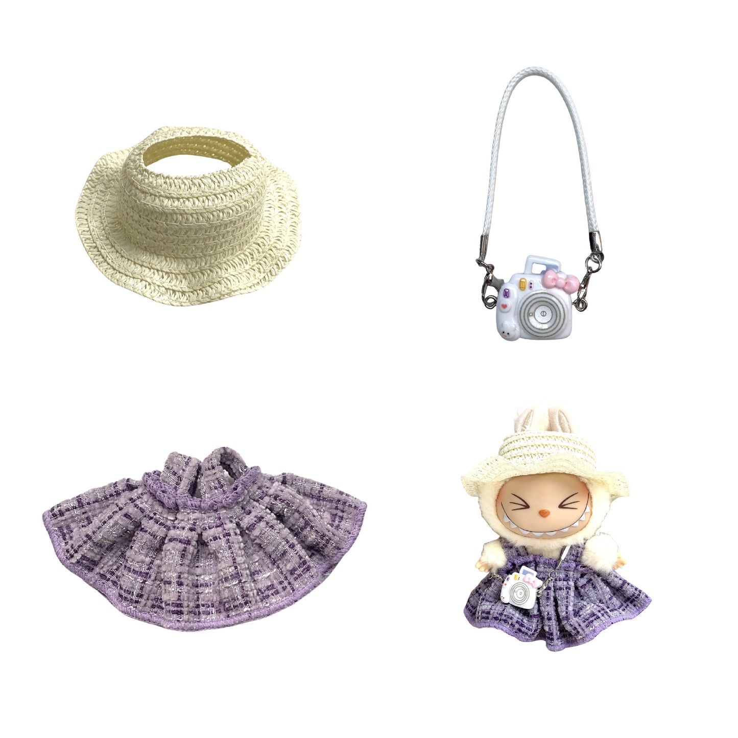 Labubu Doll Chanel Style Strap Dress Outfit for 15/17cm Dolls