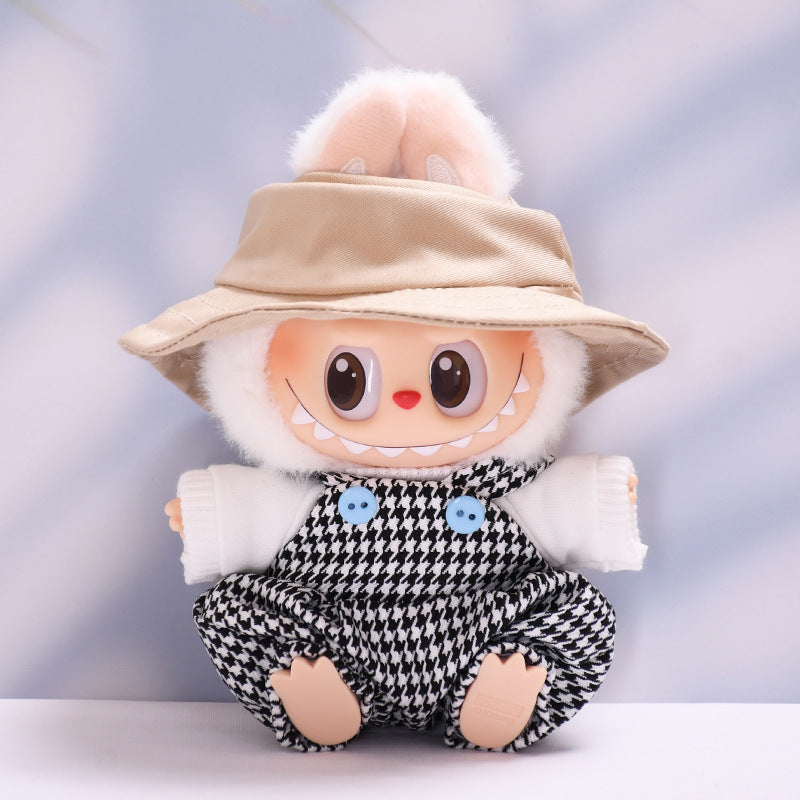Labubu Doll Houndstooth Overalls Outfit - Black & White Baby Clothes Style