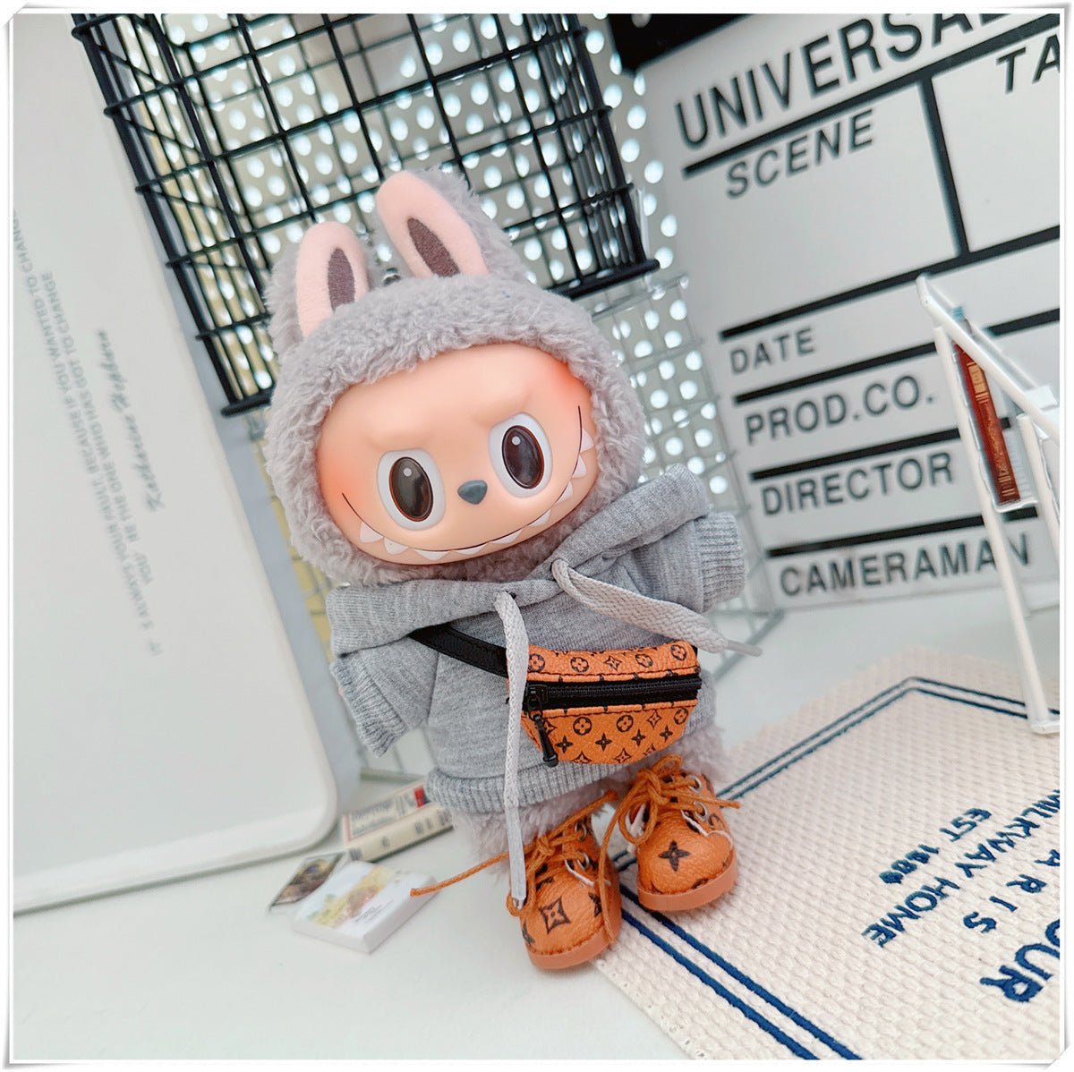 Labubu Doll Hooded Sweatshirt & Crossbody Bag Outfit for 10cm & 17cm Vinyl Dolls