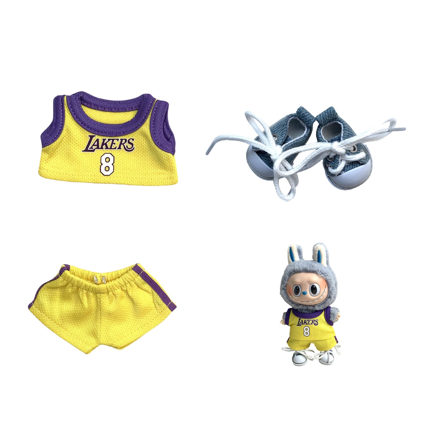 Labubu 17cm Basketball Jersey Outfit for Vinyl Doll - Red, Yellow, Purple