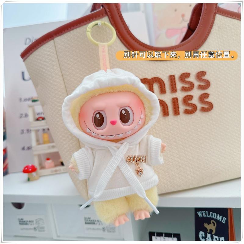 Labubu Doll Hooded Sweatshirt & Crossbody Bag Outfit for 10cm & 17cm Vinyl Dolls