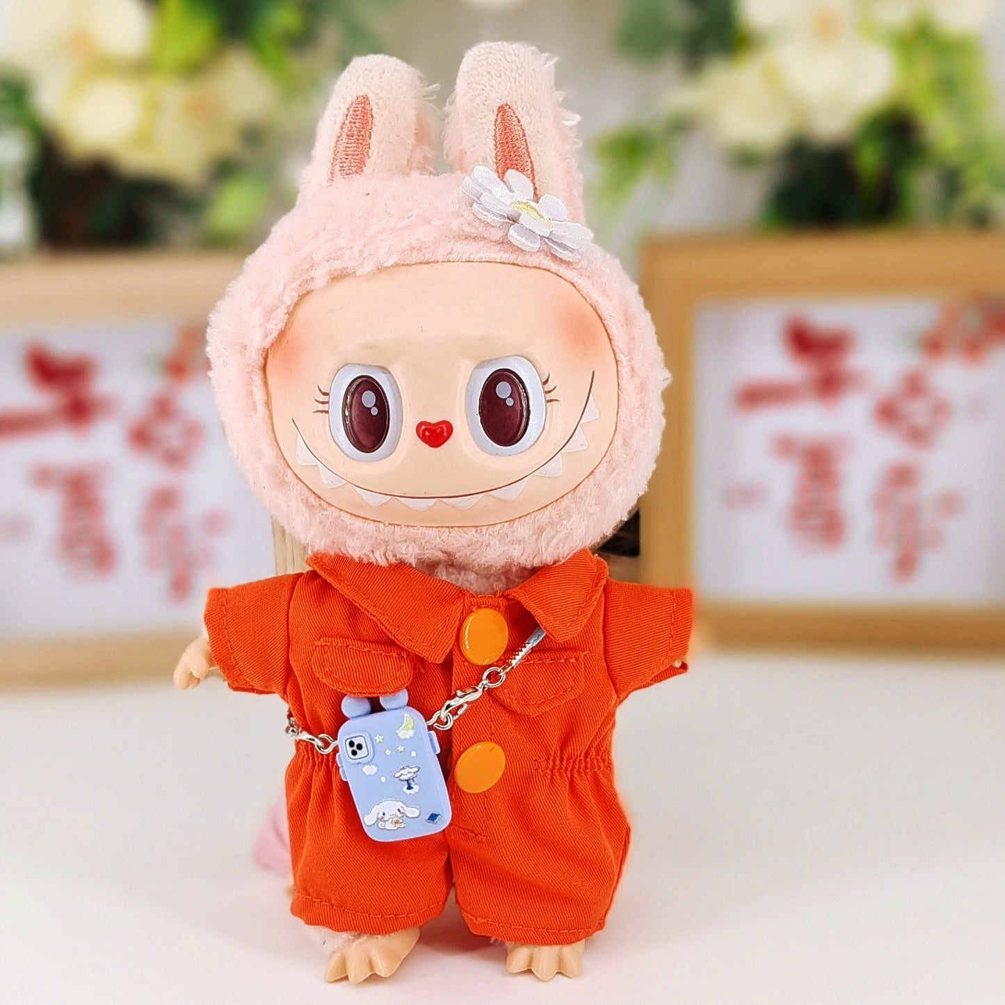 Labubu Doll Pink Jumpsuit Outfit with Accessories