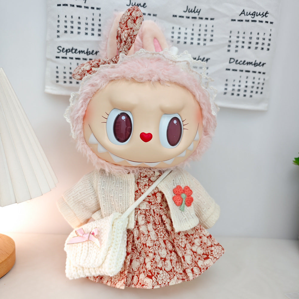 Labubu 38cm Doll Summer Dress Outfit with Cardigan & Skirt