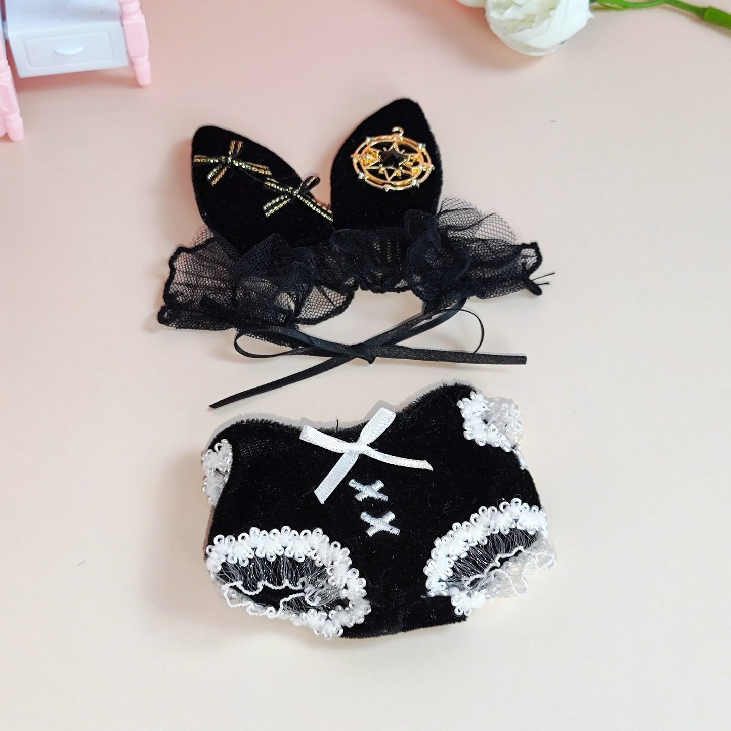 Labubu Doll Maid Outfit Set for 17cm Pendant Doll - Pink & White
