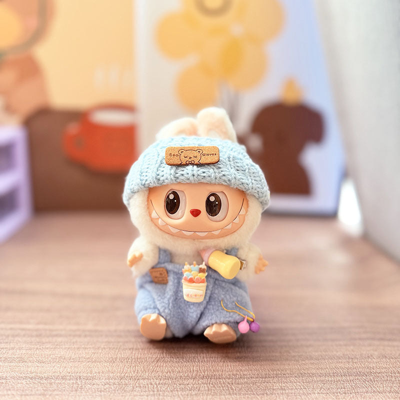 Labubu Doll Overalls Set with Baby Bottle & Hat - Cute Outfit for 1st & 2nd Gen