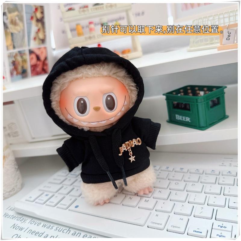 Labubu Doll Hooded Sweatshirt & Crossbody Bag Outfit for 10cm & 17cm Vinyl Dolls