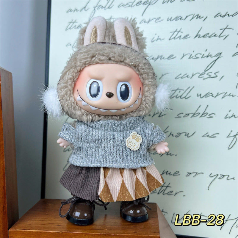New 17cm Labubu Pendant with Replacement Baby Clothes High Quality Labubu Blind Box Pendant Baby Clothes Decoration Set