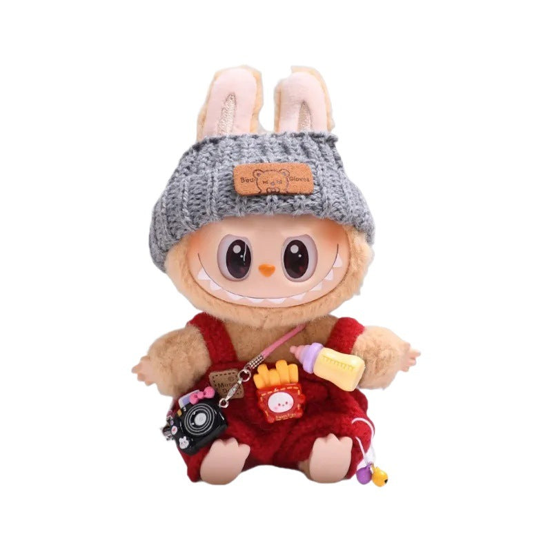 Labubu Doll Outfit - Overalls with Bottle & Bear Hat for 1st-3rd Gen