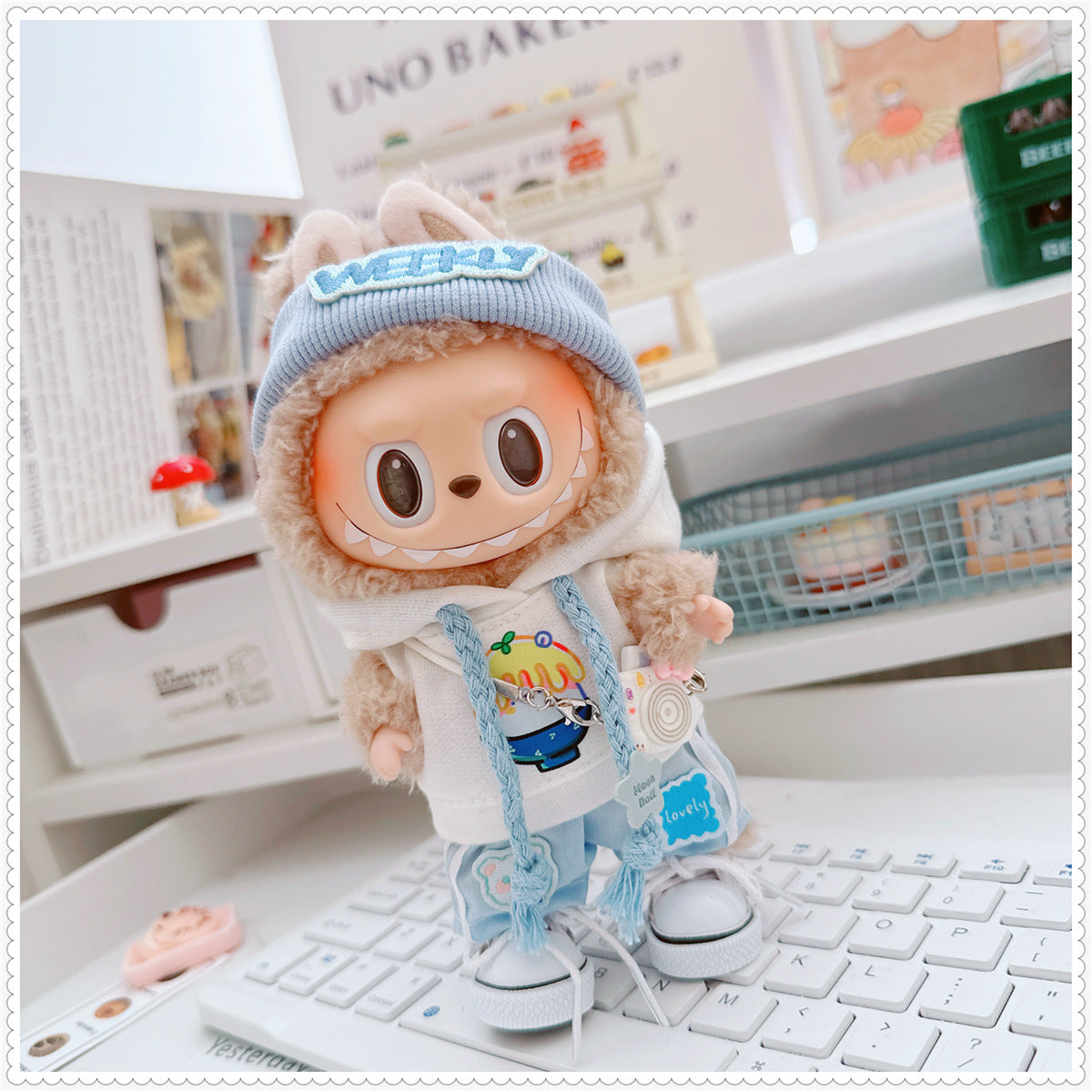 Labubu Doll Outfit - Milk Blue Morning Dew Three-Piece Set with Accessories