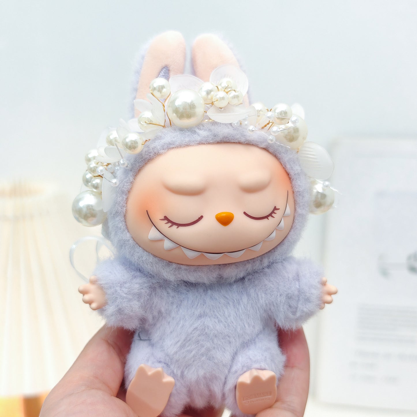 Labubu Doll Outfit - Pink, Purple, White Double Layer Gauze Skirt with Pearl Hair Accessories & Straw Hats