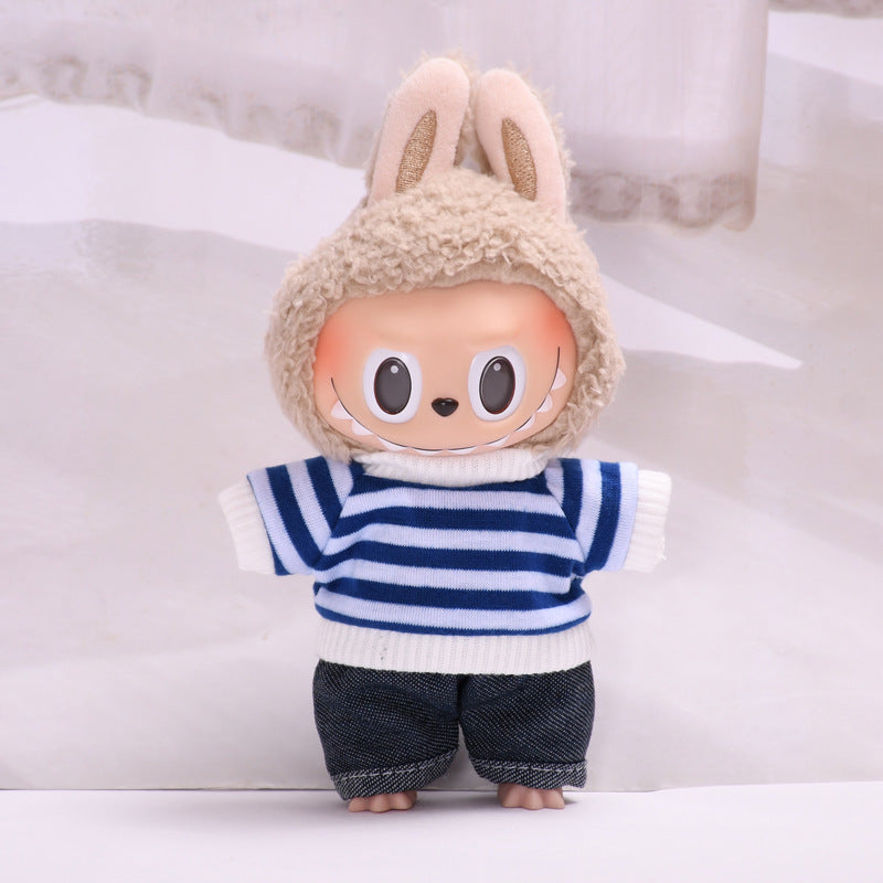 Labubu Doll Clothes - 17cm Pendant Outfit Set with T-Shirt & Suspenders