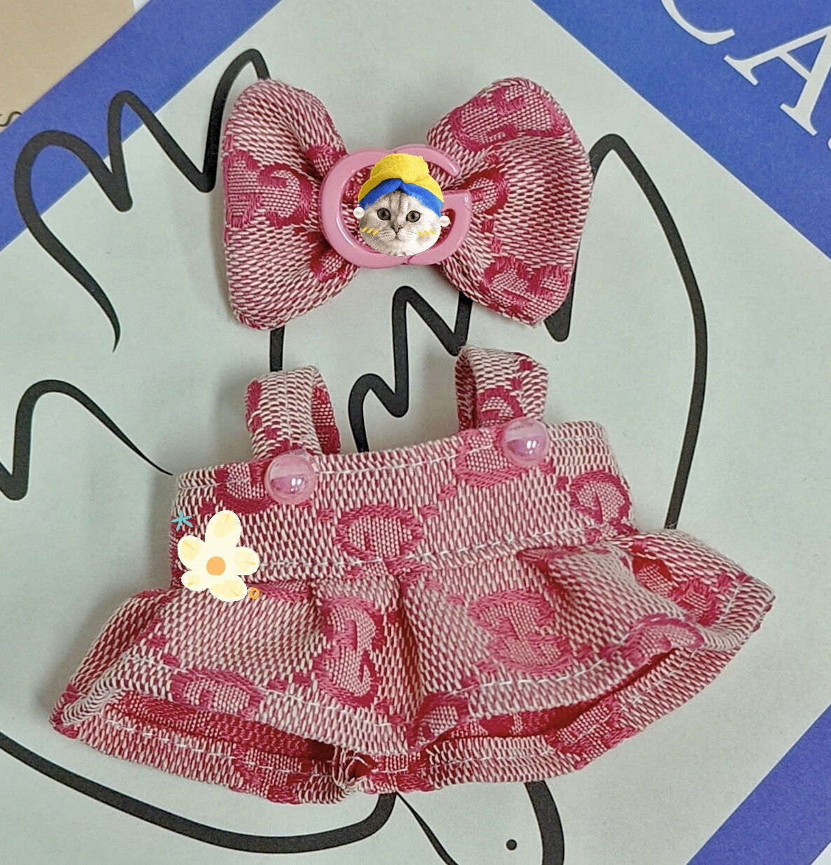 Labubu Doll Outfit - Pink & Denim Skirt Suit for 16-20cm Dolls