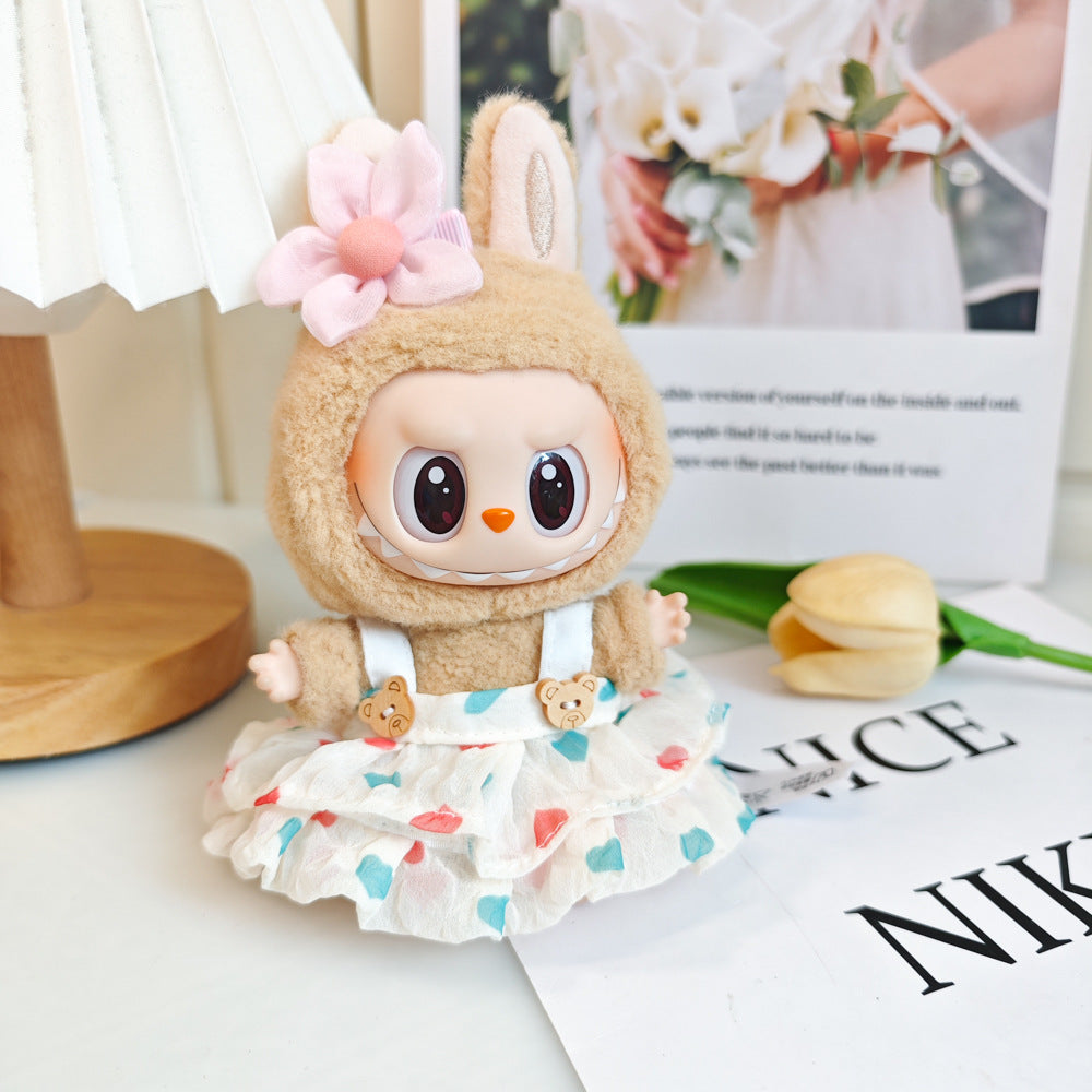 Labubu Doll Summer Outfit with Straw Hat & Accessories for 15cm Vinyl Doll