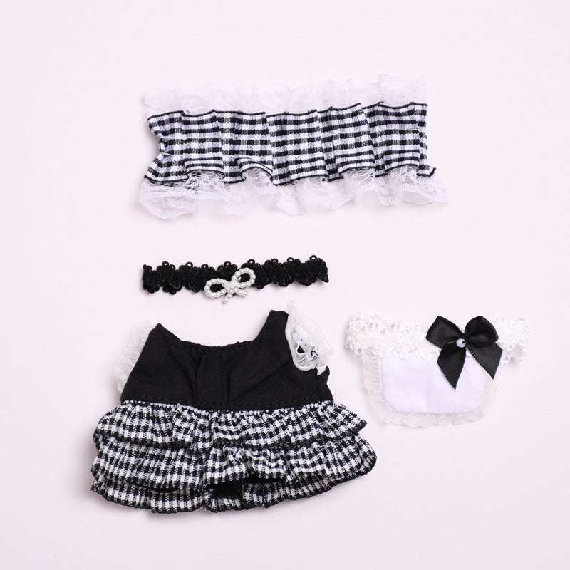 Labubu Doll Black Plaid Maid Lace Skirt Outfit