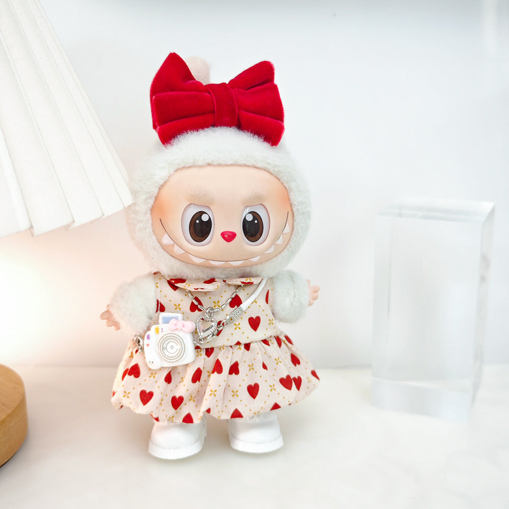 Labubu Doll Outfit Set - Red Leather Dress & Accessories for 15-17cm Vinyl Doll